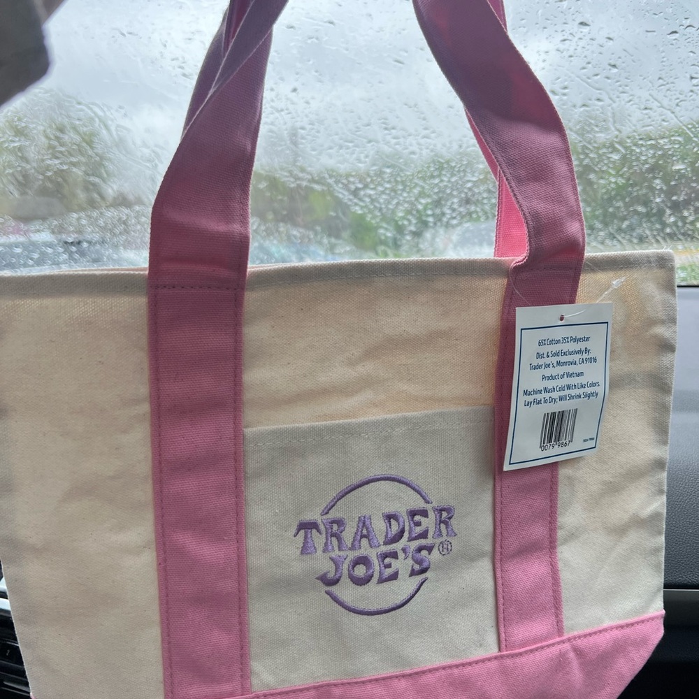 Trader Joe’s Mini Tote Pastel Pink and Cream Canvas Tote Bag